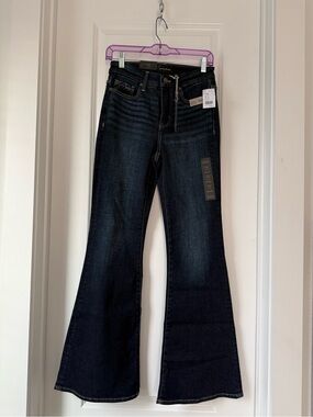 Buckle Dark Blue Flare Jeans - High Rise Wide Leg